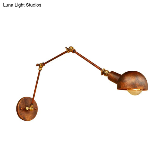 Antique Style Metal Wall Lamp Fixture - Adjustable Sconce Light In Rust With Domed Design 4/6.5