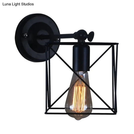 Antique Style Metal Wall Lamp With Black Cage Shade - Perfect For Bedroom