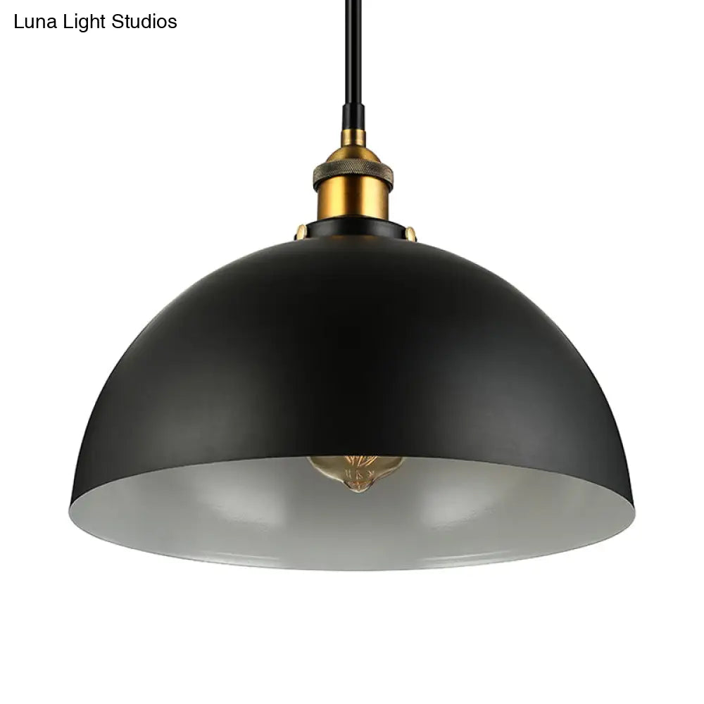 Antique Style Metallic Domed Pendant Light For Restaurant - Black/White 12’/16’ Dia