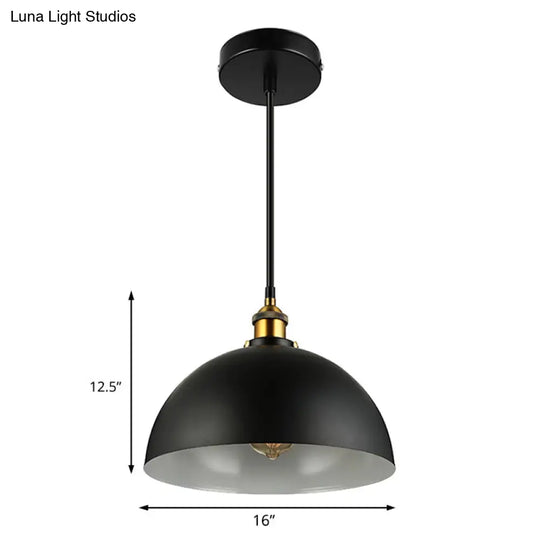Metallic Domed Pendant Ceiling Light - Antique Style With Black/White Finish Perfect For Restaurants