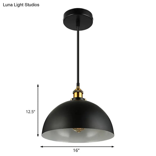 Antique Style Metallic Domed Pendant Light For Restaurant - Black/White 12’/16’ Dia