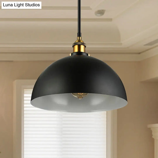 Metallic Domed Pendant Ceiling Light - Antique Style With Black/White Finish Perfect For Restaurants