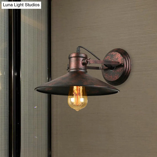 Antique Style Metallic Saucer Sconce Wall Lighting 1 Bulb Corridor Lamp In Black/Rust