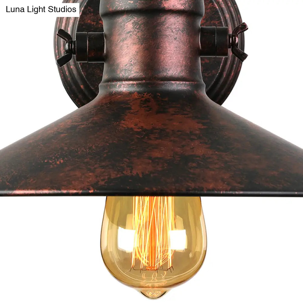 Antique Style Metallic Saucer Sconce Wall Lighting 1 Bulb Corridor Lamp In Black/Rust