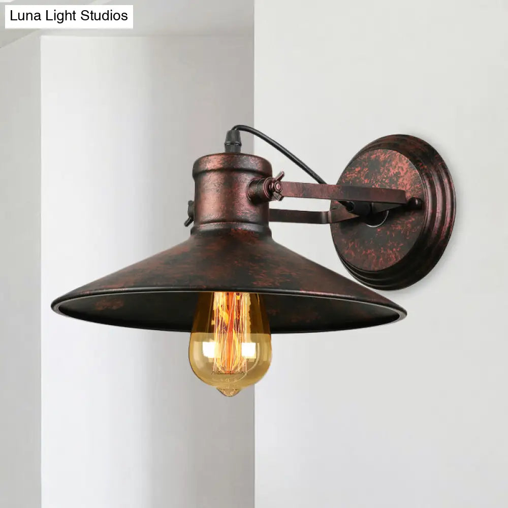 Antique Style Metallic Saucer Sconce Wall Lighting 1 Bulb Corridor Lamp In Black/Rust