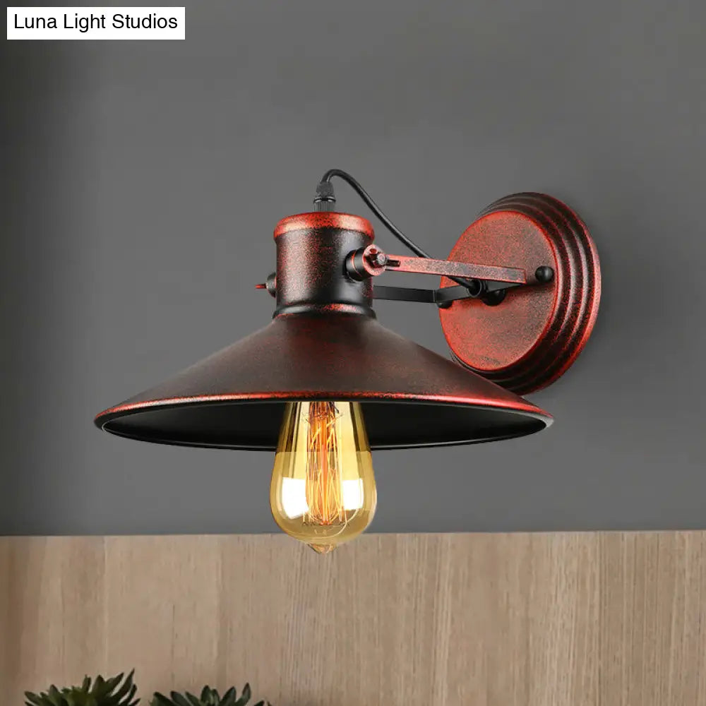 Antique Style Metallic Saucer Sconce Wall Lighting 1 Bulb Corridor Lamp In Black/Rust