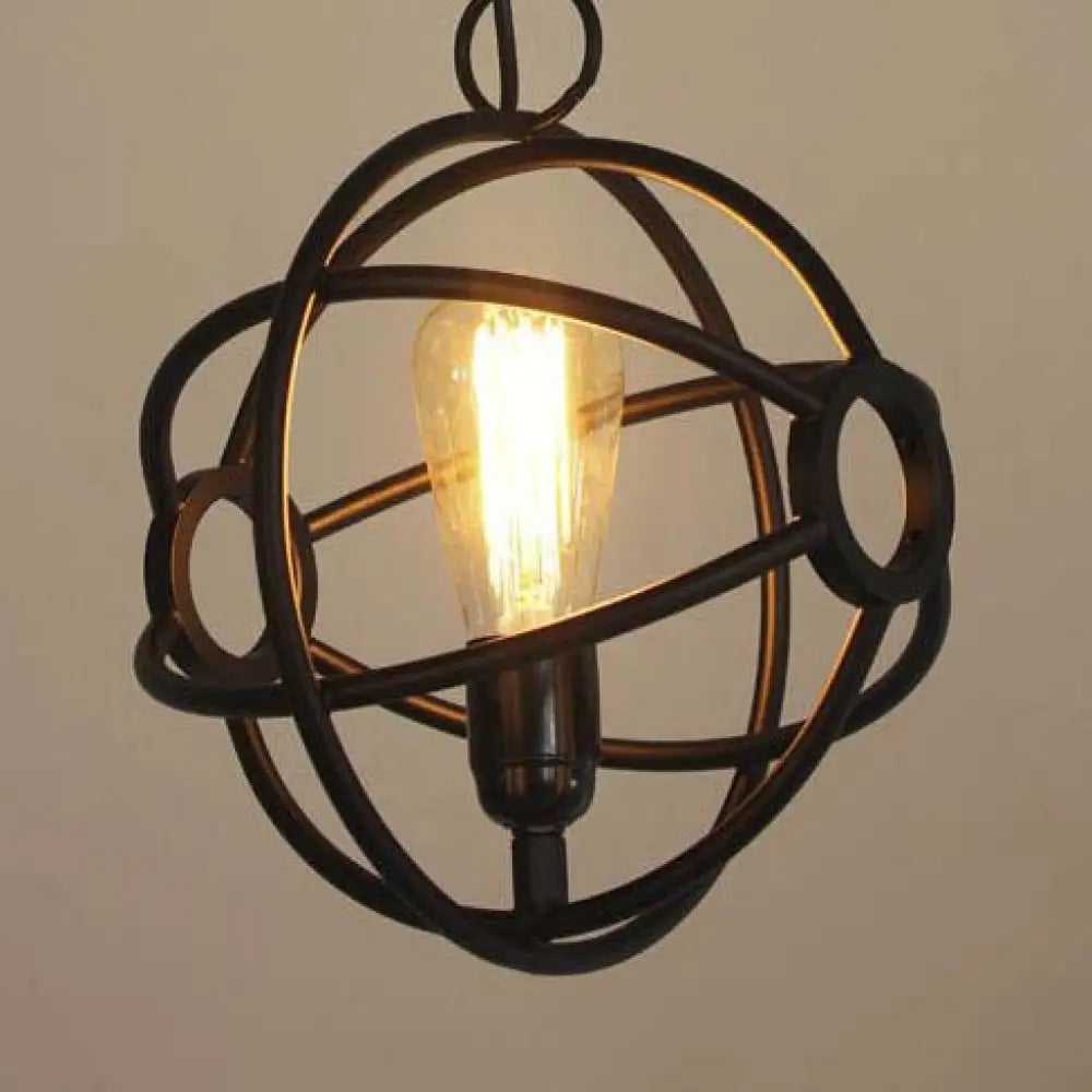 Antique Style Orbit Pendant Lighting Fixture - Black/Dark Rust Iron Dining Table Hanging Lamp Black