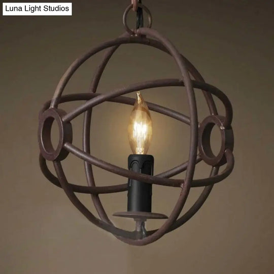 Antique Style Orbit Pendant Lamp For Dining Table - Black/Dark Rust Iron Light Fixture