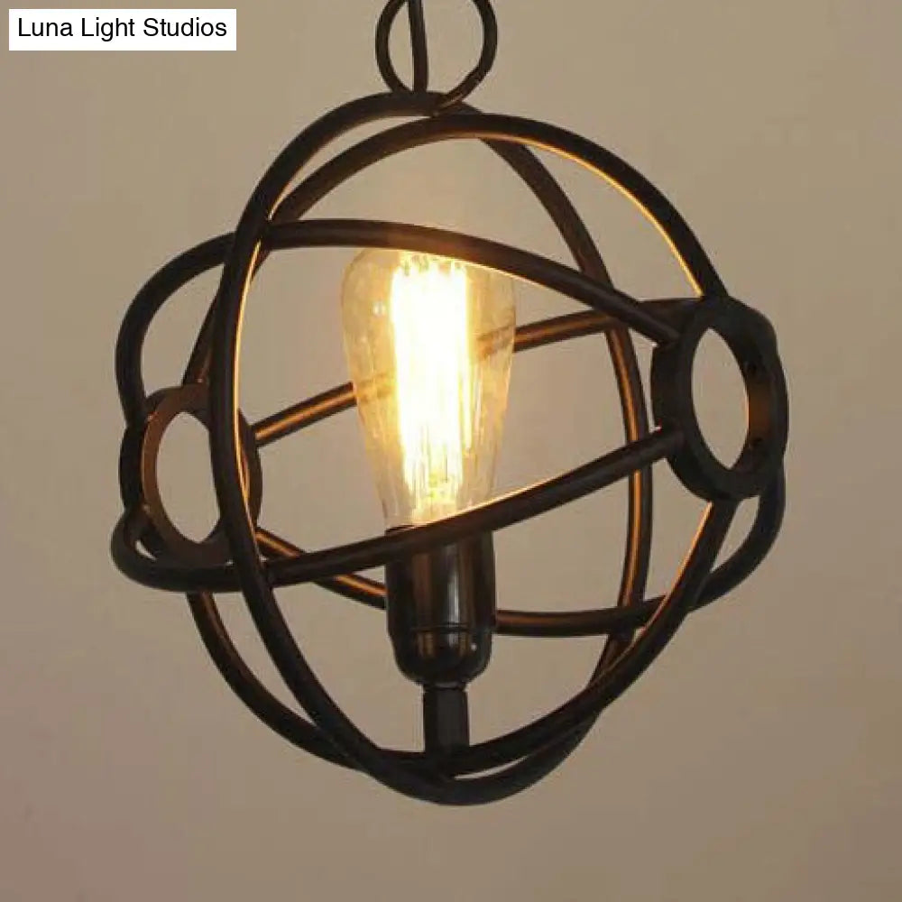 Antique Style Orbit Pendant Lamp For Dining Table - Black/Dark Rust Iron Light Fixture Black