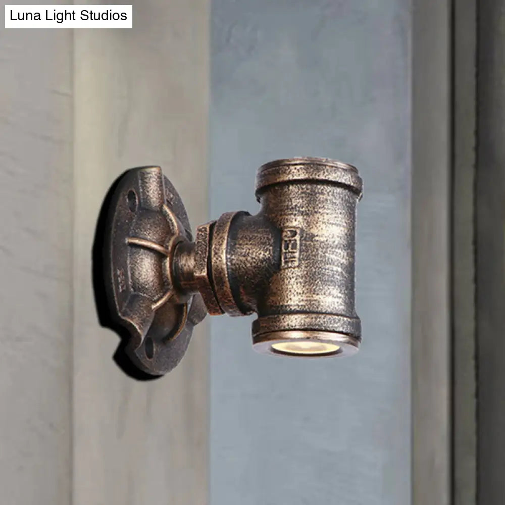 Antique-Style Pipe Wall Sconce With Wrought Iron And Bronze Finish For Corridors