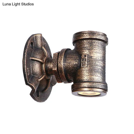 Antique-Style Pipe Wall Sconce With Wrought Iron And Bronze Finish For Corridors