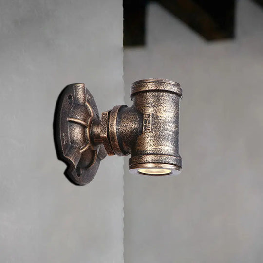 Antique-Style Pipe Wall Sconce With Wrought Iron And Bronze Finish For Corridors