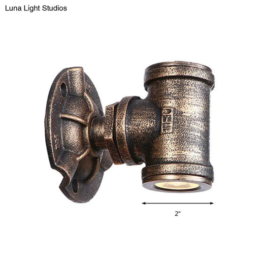 Antique-Style Pipe Wall Sconce With Wrought Iron And Bronze Finish For Corridors