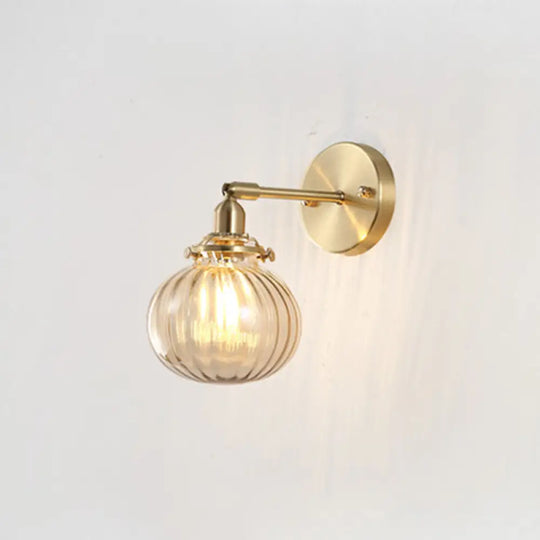 Antique Style Pumpkin Shade Glass Wall Light - Bedside Lighting Fixture 1 Champagne