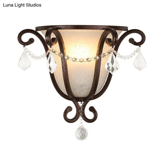 Antique Style Rust Urn Shaped Wall Sconce With Frosted Handblown Glass - Elegant Lighting For Living