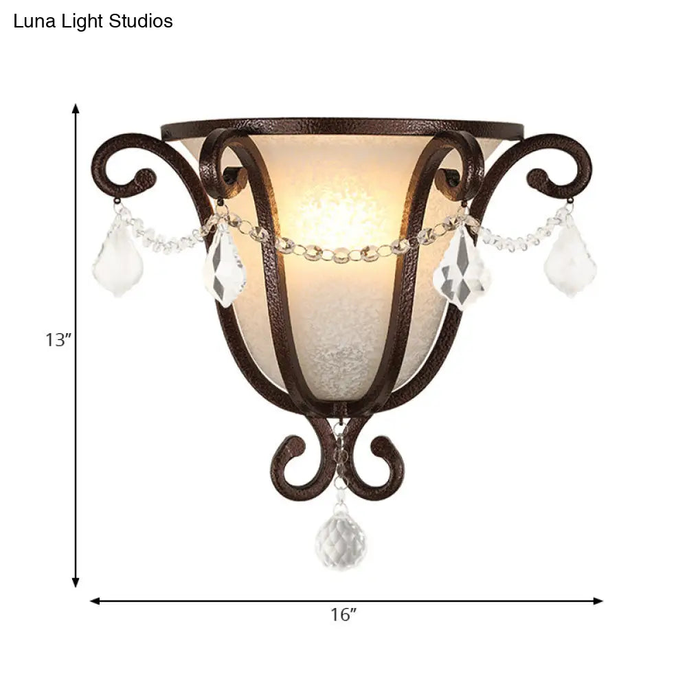 Antique Style Rust Urn Shaped Wall Sconce With Frosted Handblown Glass - Elegant Lighting For Living