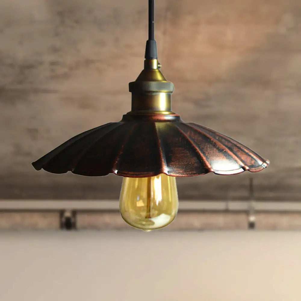 Antique Style Scalloped Iron Pendant Light For Living Room With 1 Copper Hanging