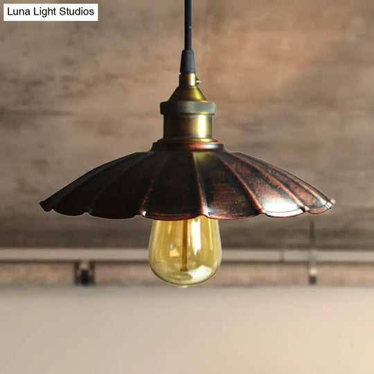 Antique Style Iron Scalloped Living Room Ceiling Pendant With 1 Light - Copper Hanging