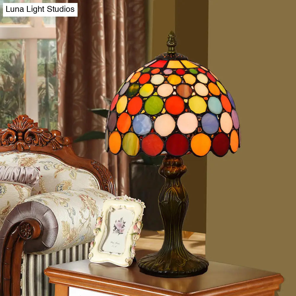 Antique Style Stained Glass Circle Nightstand Lamp - Orange Table Light For Living Room