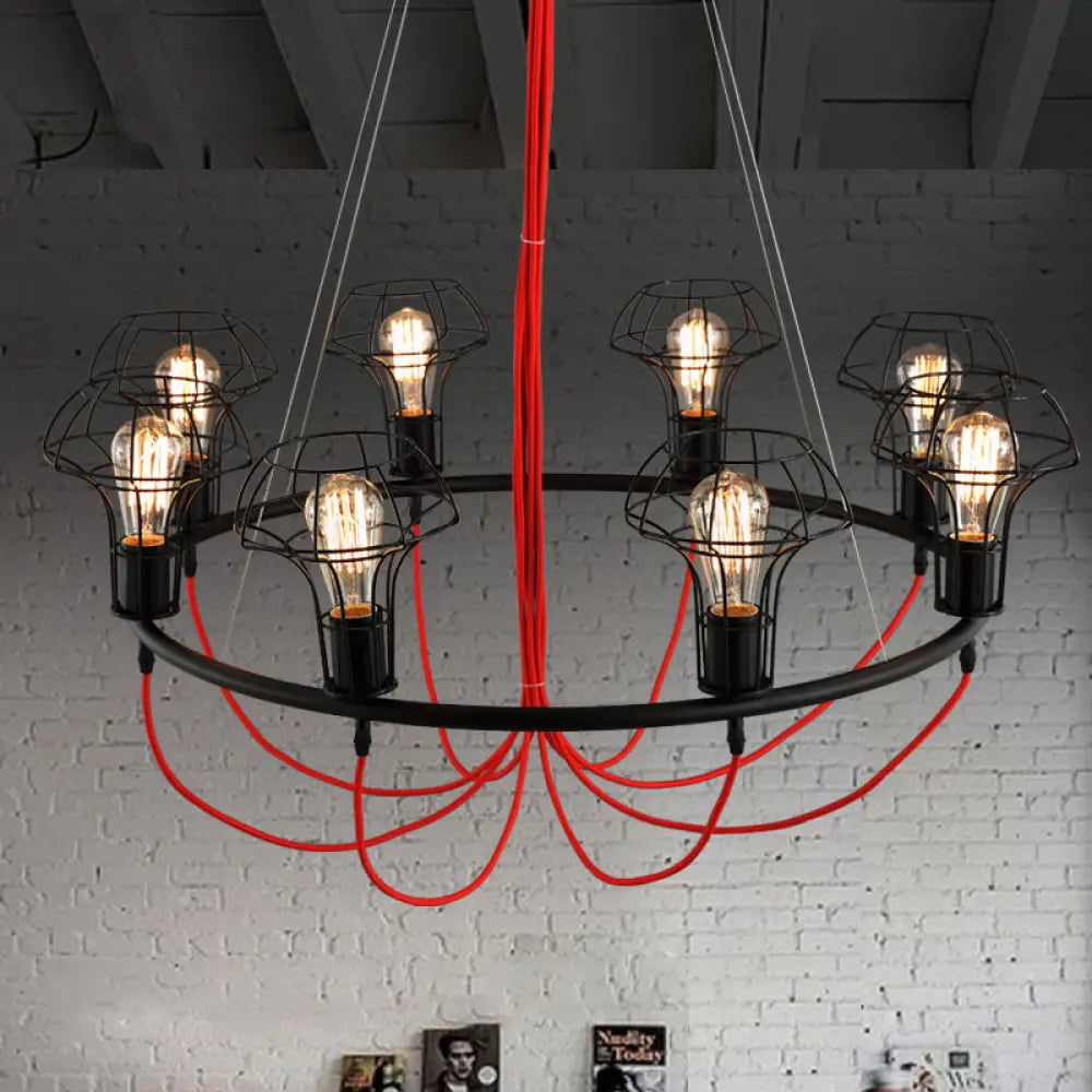 Antique-Style Vase Cage Pendant Light: 8-Light Metallic Hanging Fixture For Restaurants - Black