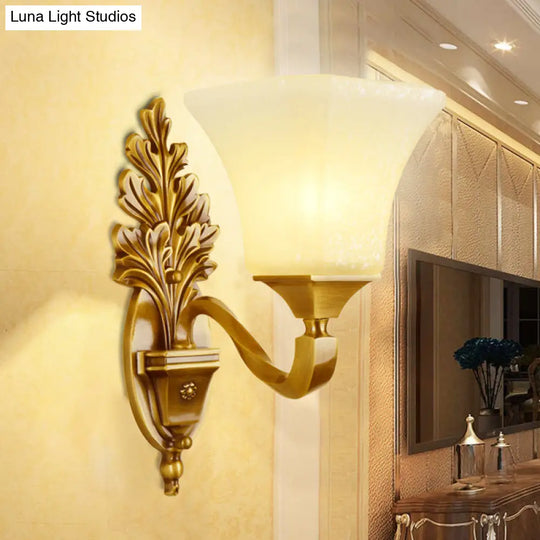 Antique Style Wall Sconce - Milk Glass With Gold Finish Pagoda Shape Perfect For Corridor Lighting