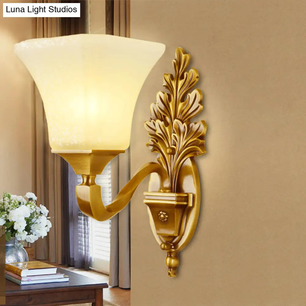 Antique Style Wall Sconce - Milk Glass With Gold Finish Pagoda Shape Perfect For Corridor Lighting