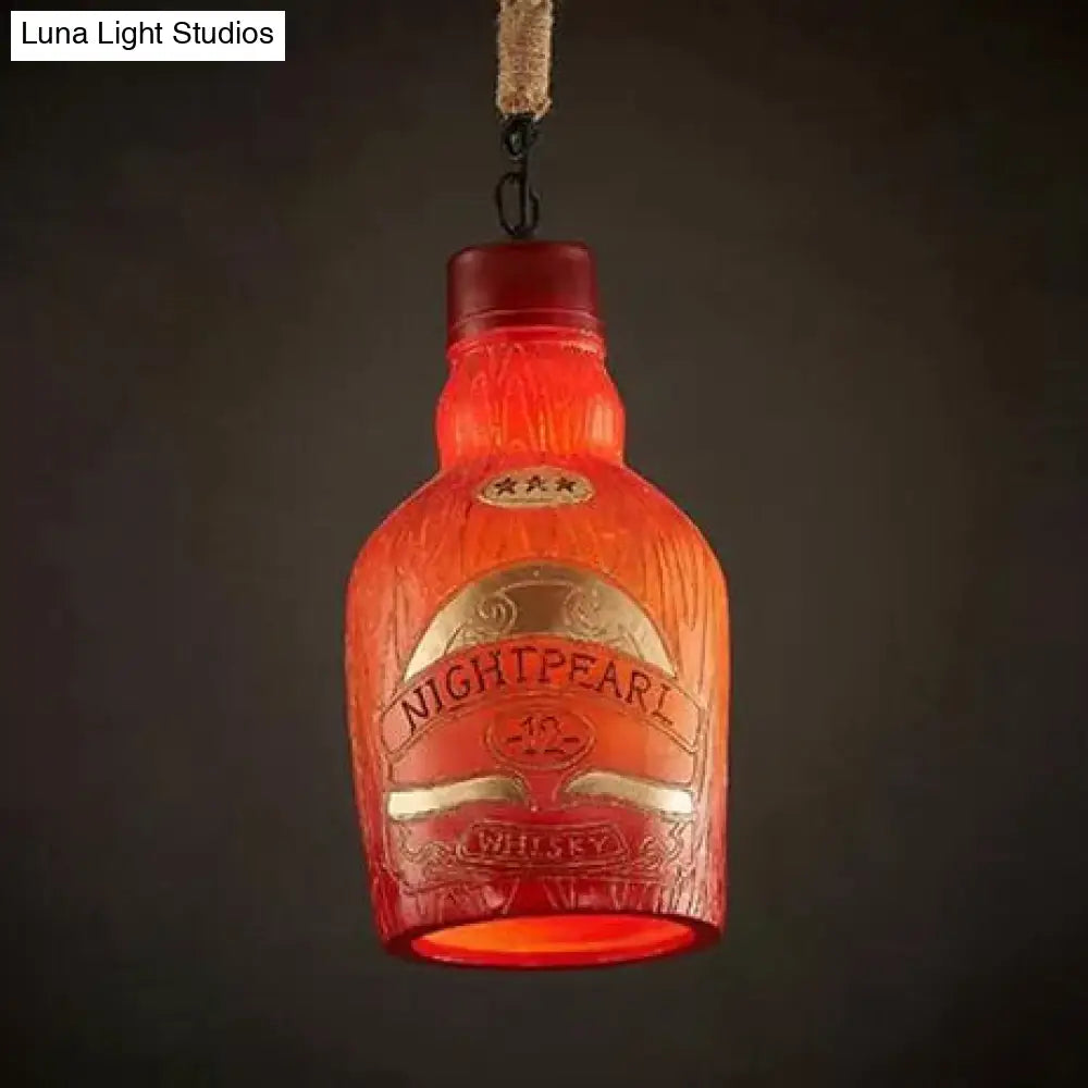 Antique Style Glass Pendant Light: Wine Bottle Restaurant Lamp (Adjustable 1-Light Red/Yellow) Red