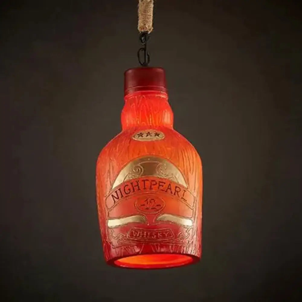 Antique Style Wine Bottle Pendant Light: Adjustable Red/Yellow Hanging Lamp For Restaurants Red