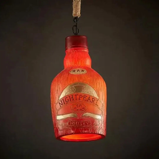 Antique Style Wine Bottle Pendant Light: Adjustable Red/Yellow Hanging Lamp For Restaurants Red