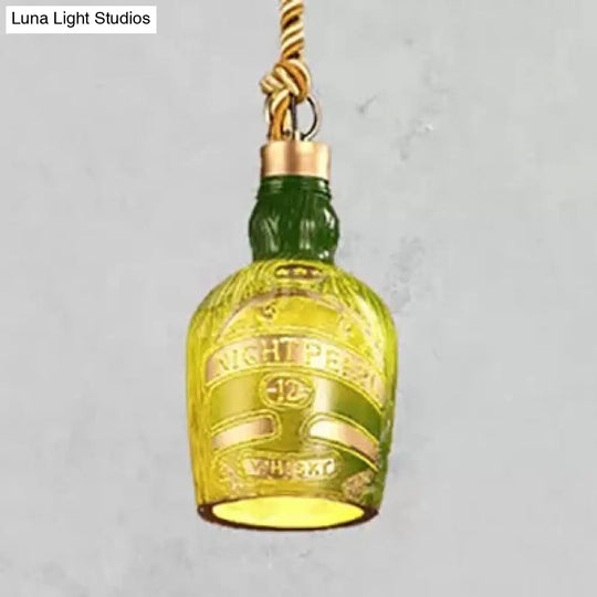 Antique Style Glass Pendant Light: Wine Bottle Restaurant Lamp (Adjustable 1-Light Red/Yellow) Green