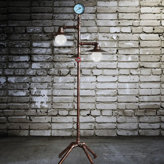 Antique Style Wrought Iron Floor Lamp With Flat Bronze Shade - 2 Lights Perfect For Living Room