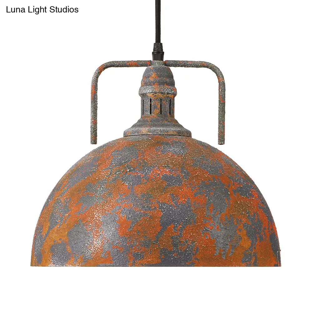 Antique Style Rust Finish Pendant Light With Wrought Iron Frame And Vented Socket - Perfect For