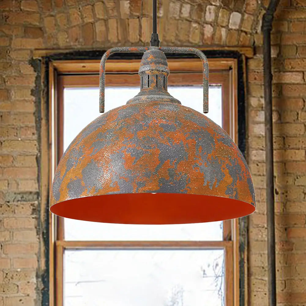 Antique Style Wrought Iron Rust Finish Pendant Light For Dining Table With Vented Socket