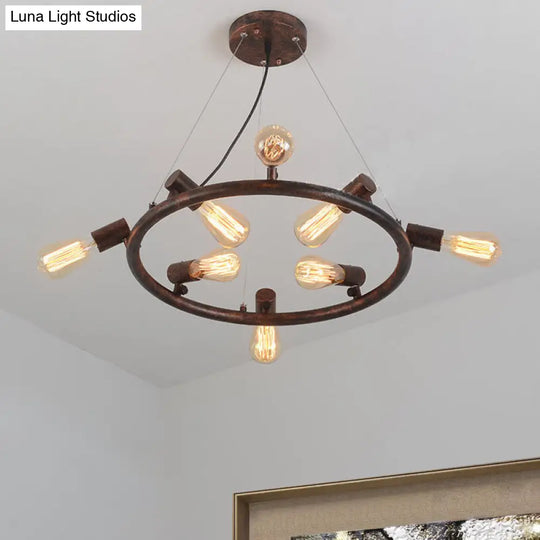 8/12 Light Circular Wrought Iron Chandelier Fixture - Antique Style Dark Rust Finish