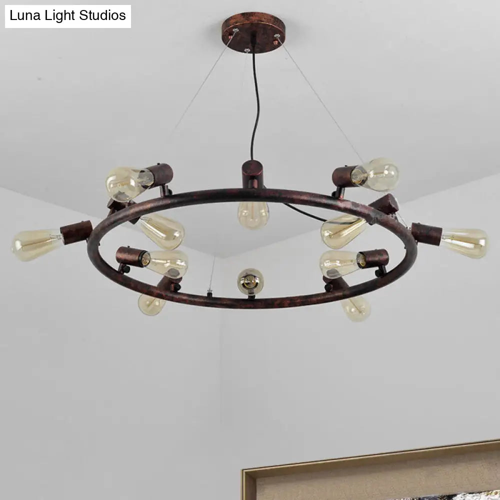 8/12 Light Circular Wrought Iron Chandelier Fixture - Antique Style Dark Rust Finish