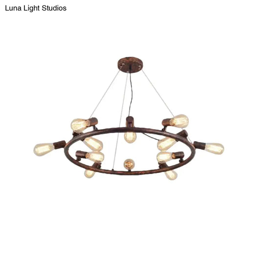 8/12 Light Circular Wrought Iron Chandelier Fixture - Antique Style Dark Rust Finish