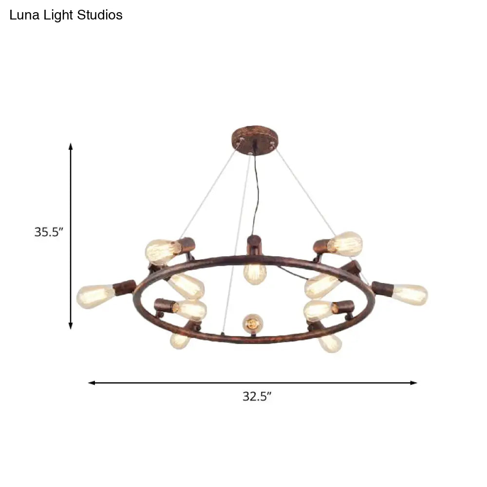 8/12 Light Circular Wrought Iron Chandelier Fixture - Antique Style Dark Rust Finish