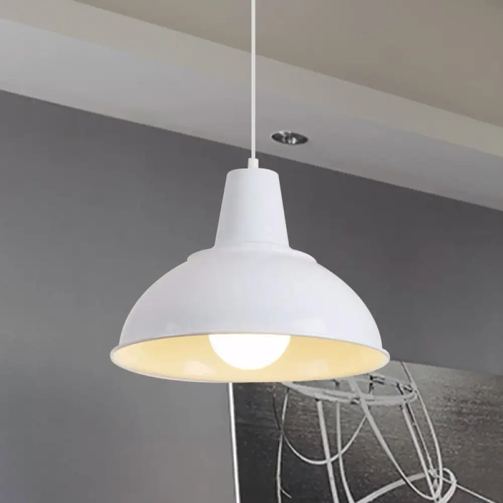 Antique Stylish Domed Suspension Light With Metallic Ceiling Pendant - Black/White White