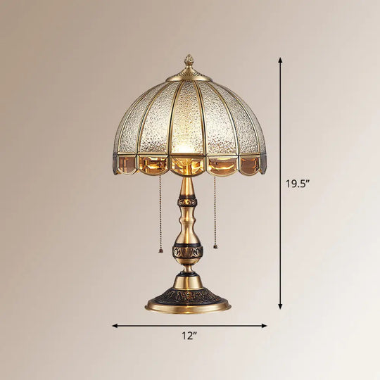 Antique Textured Glass Bronze Nightstand Lamp With Pull Switch - Hemispherical Bedroom Table Light