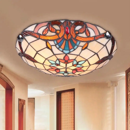 Antique Tiffany Glass Orange Led Flushmount Ceiling Light For Bedroom - Flower Flush Mount’ / 12’