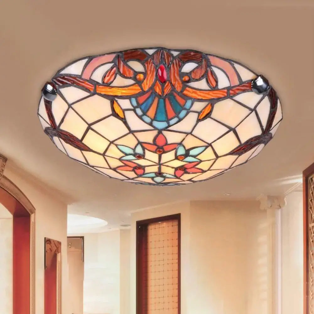 Antique Tiffany Glass Orange Led Flushmount Ceiling Light For Bedroom - Flower Flush Mount’ / 16’