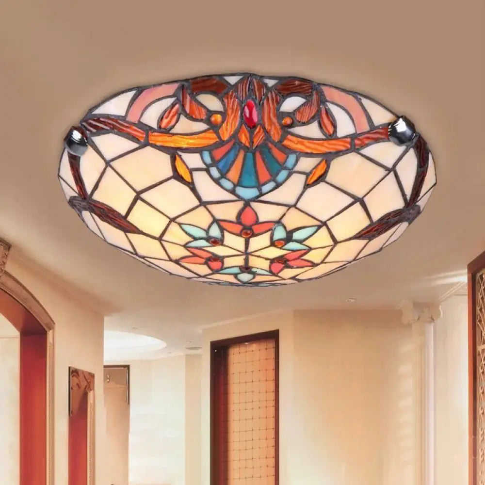 Antique Tiffany Glass Orange Led Flushmount Ceiling Light For Bedroom - Flower Flush Mount’ / 19.5’