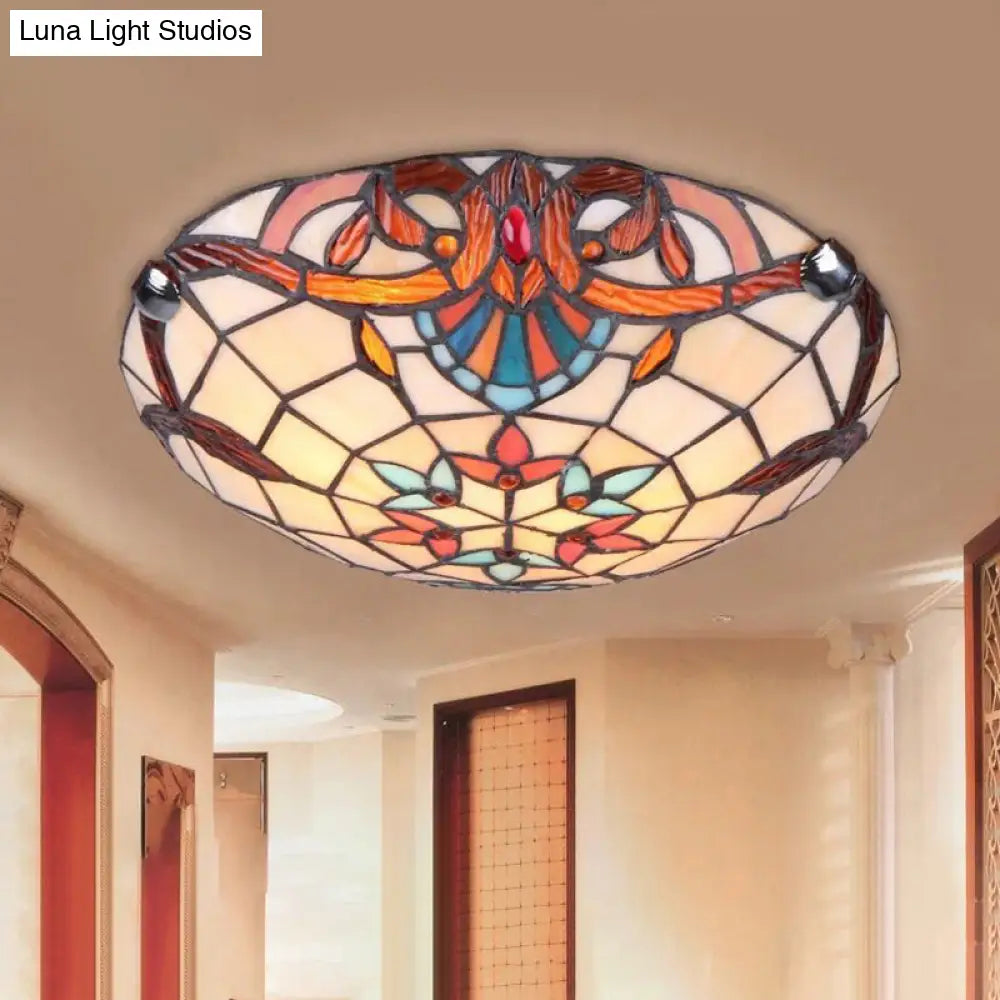 Antique Tiffany Glass Orange Led Flushmount Ceiling Light For Bedroom - Flower Flush Mount / 19.5