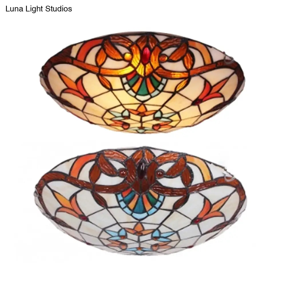 Antique Tiffany Glass Orange Led Flushmount Ceiling Light For Bedroom - Flower Flush Mount’