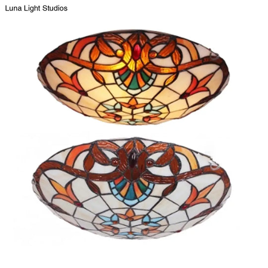 Antique Tiffany Glass Orange Led Flushmount Ceiling Light For Bedroom - Flower Flush Mount’