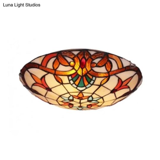 Antique Tiffany Glass Orange Led Flushmount Ceiling Light For Bedroom - Flower Flush Mount’