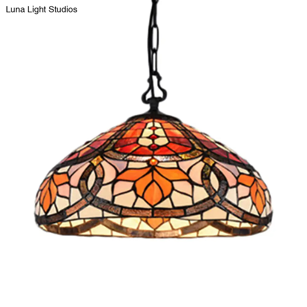 Antique Tiffany Stained Glass Pendant Light: Elegant Black Finish For Dining Room Décor