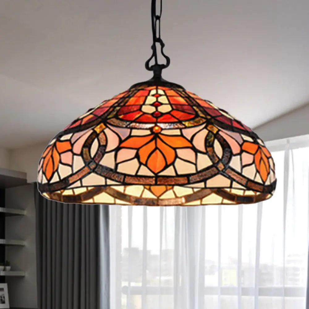 Antique Tiffany Stained Glass Pendant Light: Elegant Black Finish For Dining Room Décor Orange / 12’