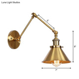 Antique Wall Mounted Swing Arm Lamp - Iron Brass Task Lighting With Scalloped/Horn/Cone Design