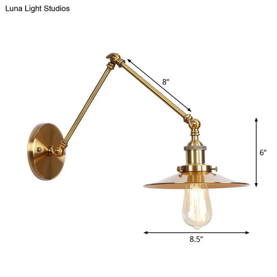 Antique Wall Mounted Swing Arm Lamp - Iron Brass Task Lighting With Scalloped/Horn/Cone Design